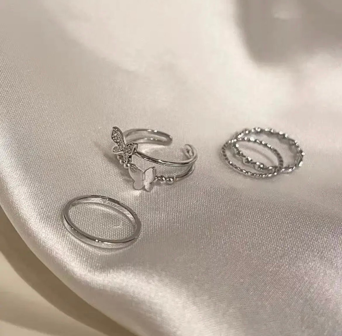 Silver Korean Ring Set of 4 Rings