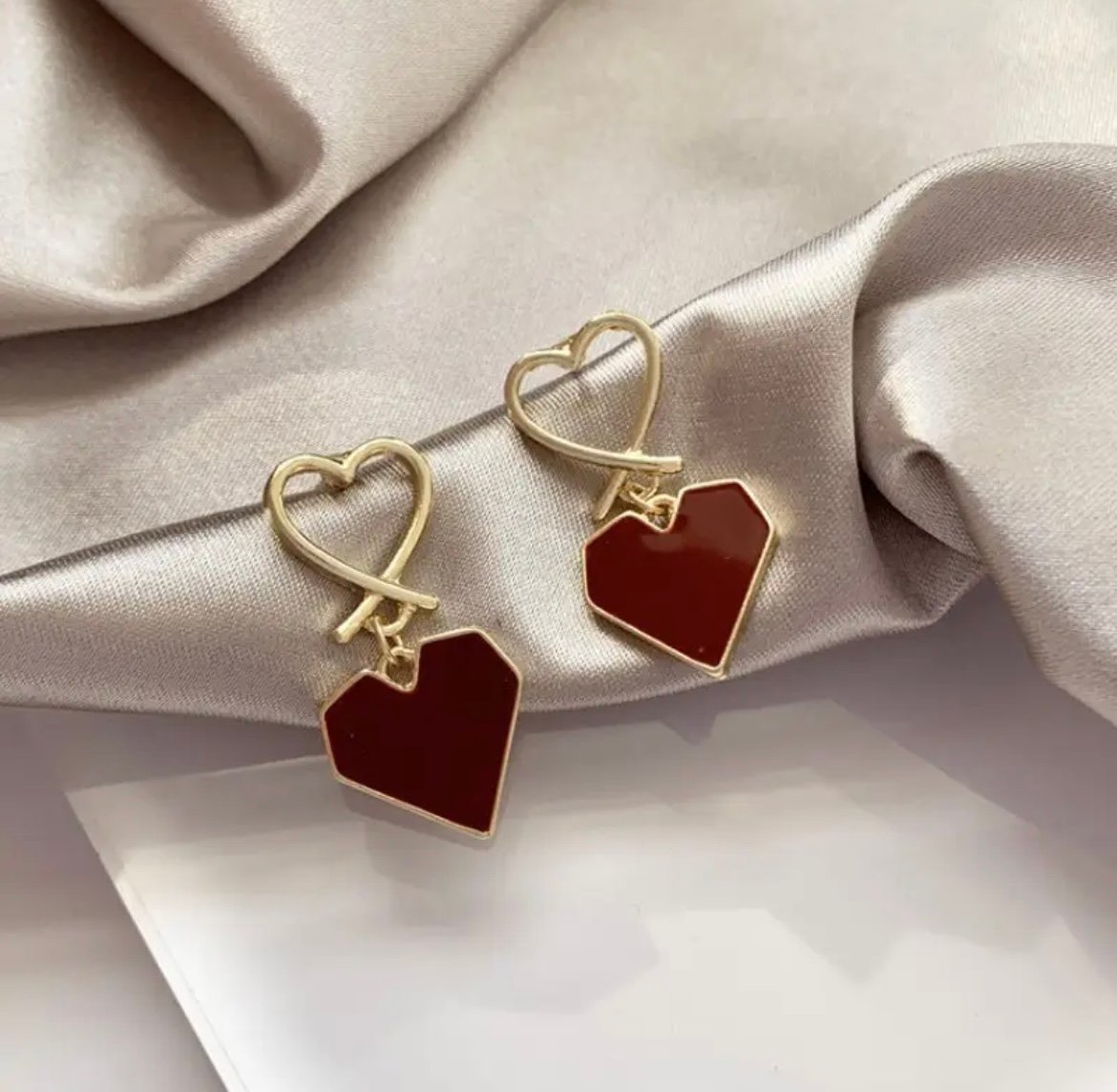 Double Heart Mehroon Korean Earring