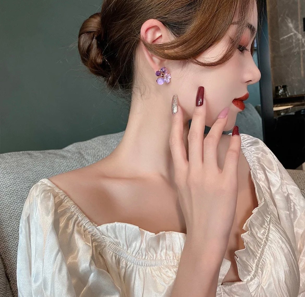 Purple Flower Korean Earring