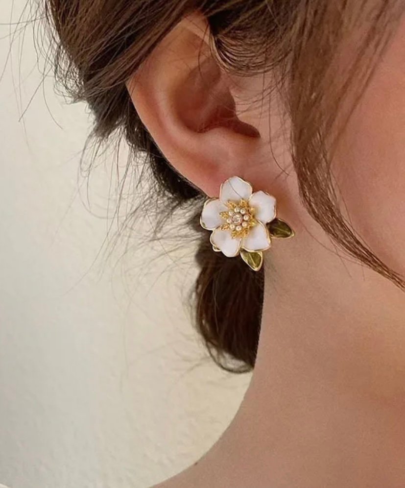 Camellia Small Flower Enamel Earring