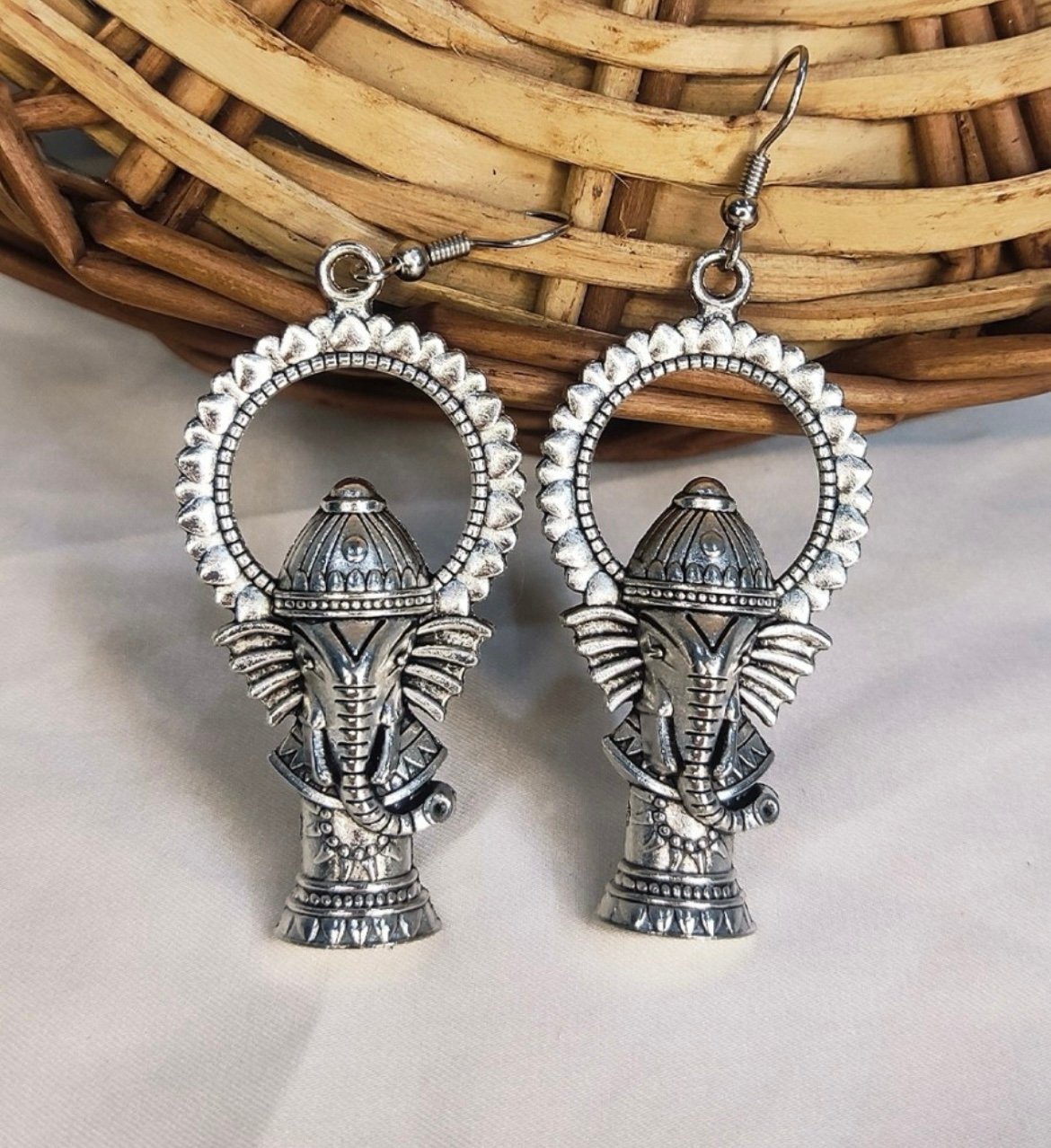 Ganesha Silver Oxidised Hanging Earring
