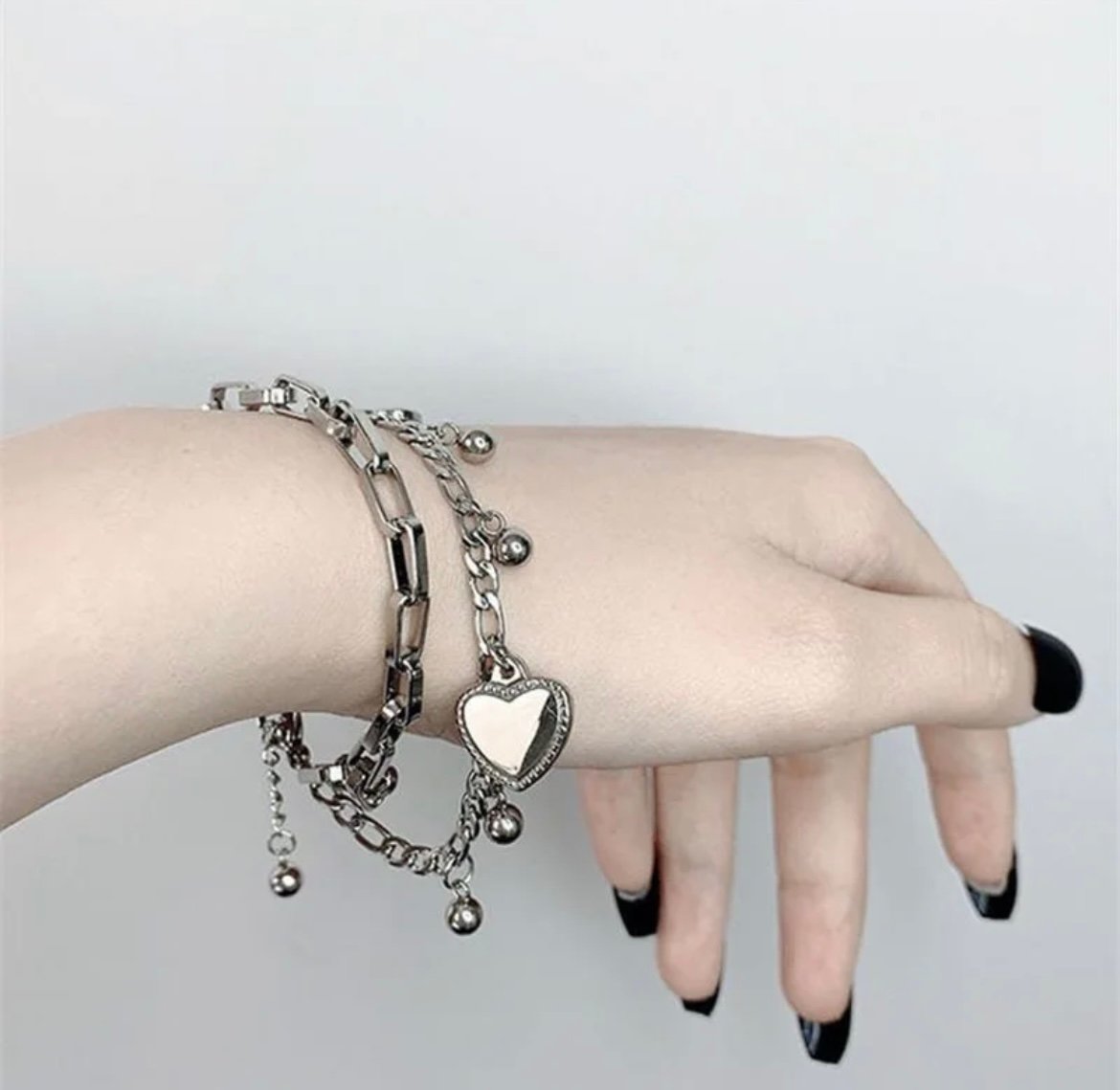 Heart Pendant Double Layered Chain Bracelet