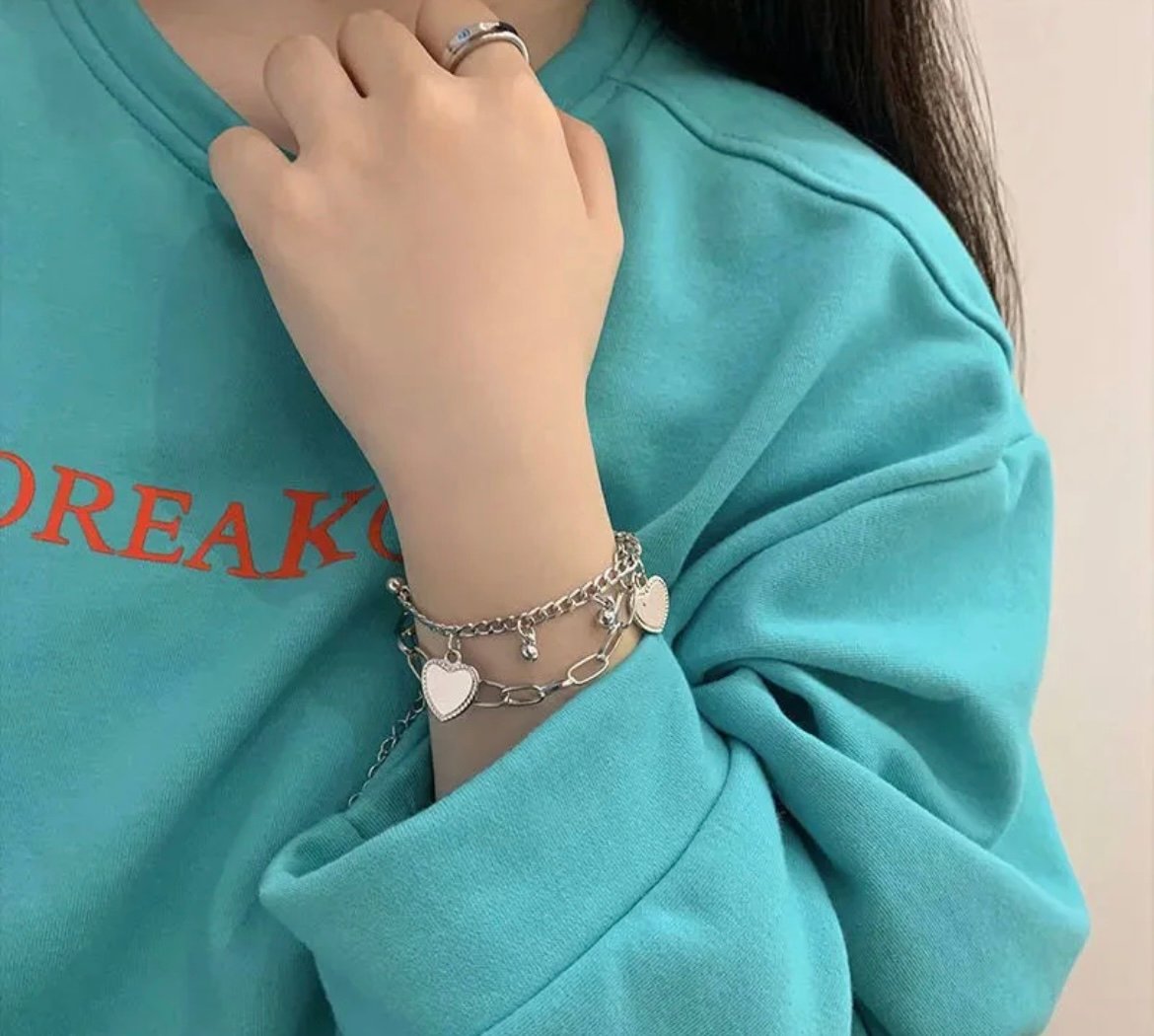 Heart Pendant Double Layered Chain Bracelet