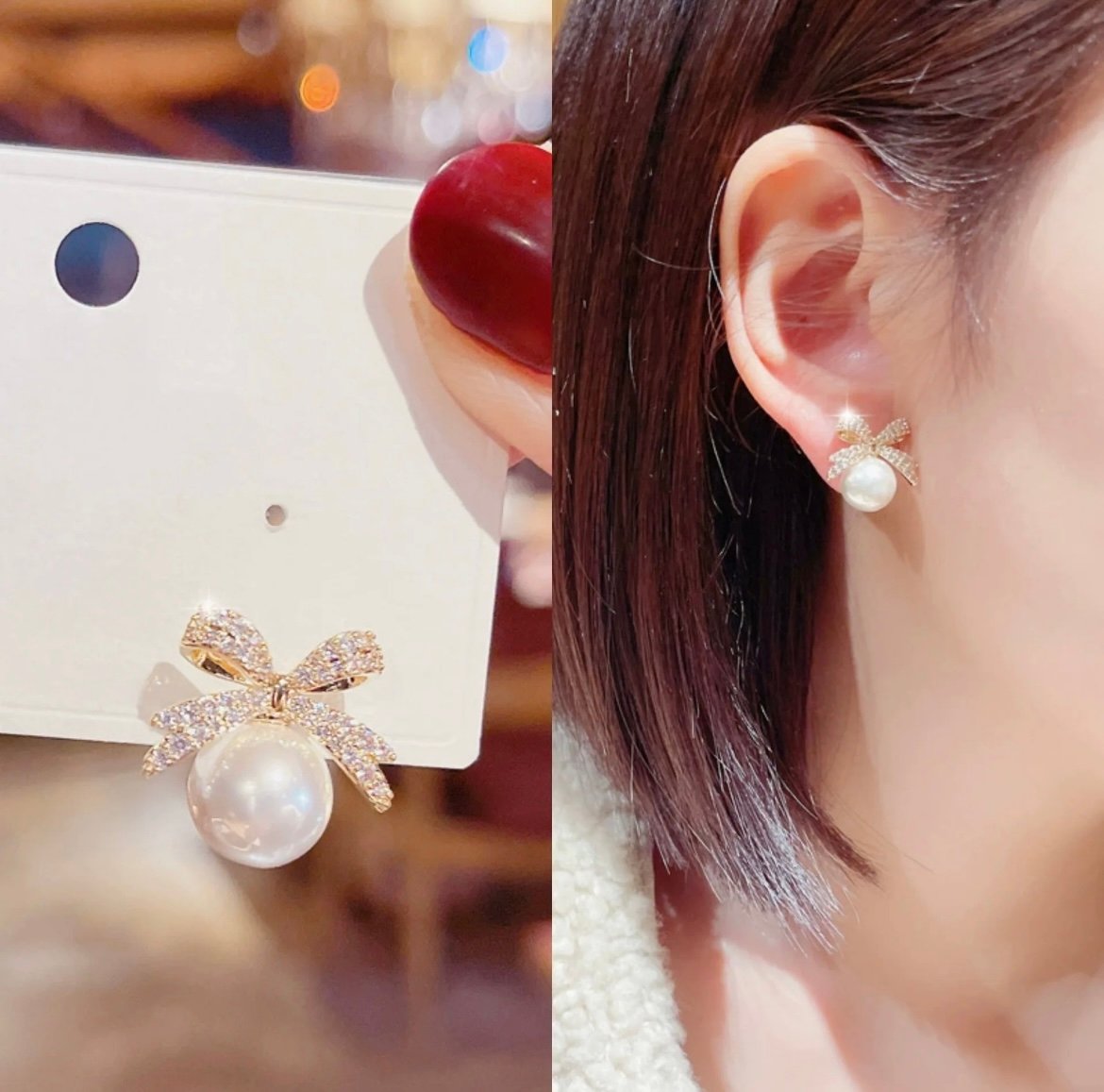 Golden Freshwater Pearl Korean Earring