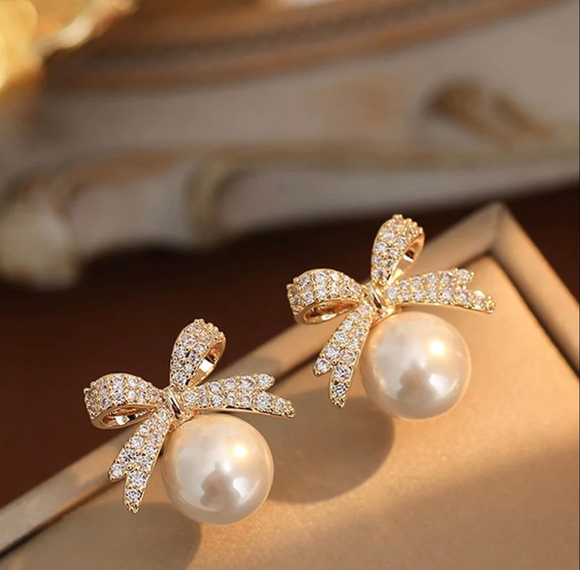 Golden Freshwater Pearl Korean Earring
